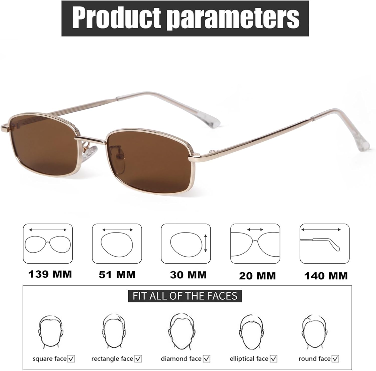 ADE WU Fashion Rectangle Sunglasses for Women Men Retro Small y2k Narrow Rectangular Sun Glasses 90s Unisex Stylish - Image 7