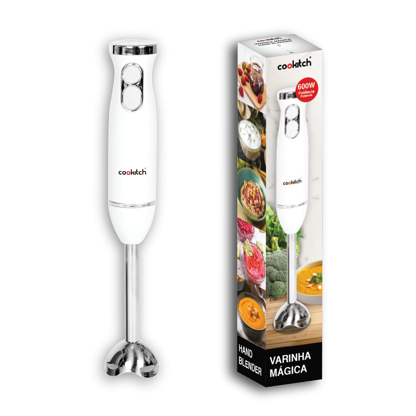 Cookitch Hand Blender 600 W – 2 Speeds + SUS304 Stainless Steel Arm – Ergonomic and Powerful Design – Ideal for Juices, Smoothies, Soups, Sauces and Purees