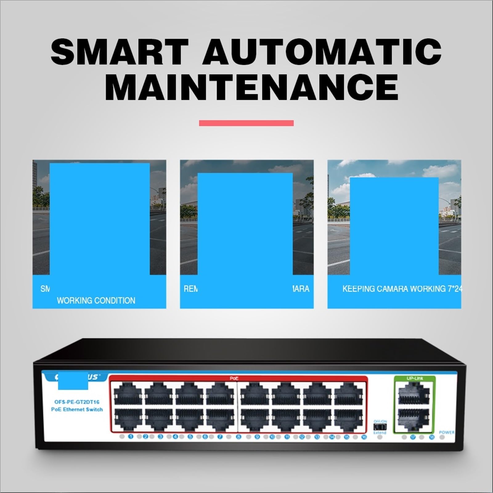 GIGABIT Commutateur PoE 16 ports PoE 48 V 15 W 30 W 802.3af 802.3at Ethernet répartiteur actif Ethernet pour caméra de vidéosurveillance Prise américaine 1000 m