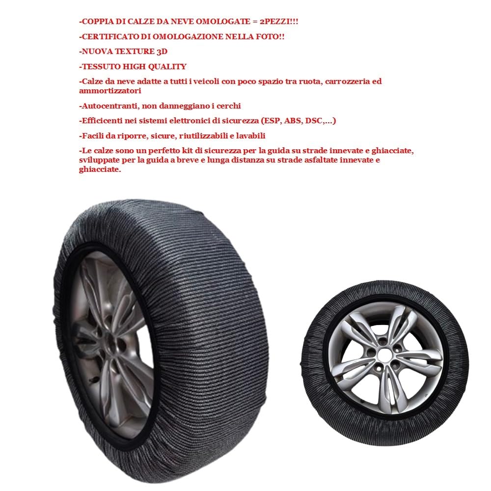 Chaussettes À Neige pour Pneu 215/55 R17 Cercle 17 Mesure L 1 Couple Homologue sur Routes ENNEIGÉES ET VERGALES KIT DE SÉCURITÉ Couverture Neige pour PNEUS DE Voiture 2 PIÈCES avec Texture 3D