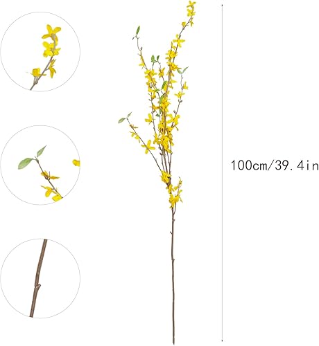 Miniatura 4 de Ramas artificiales de Forsythia, 6 piezas de flor de cerezo de 39.4 pulgadas, flores de primavera artificiales para decoración, flores de Forsythia