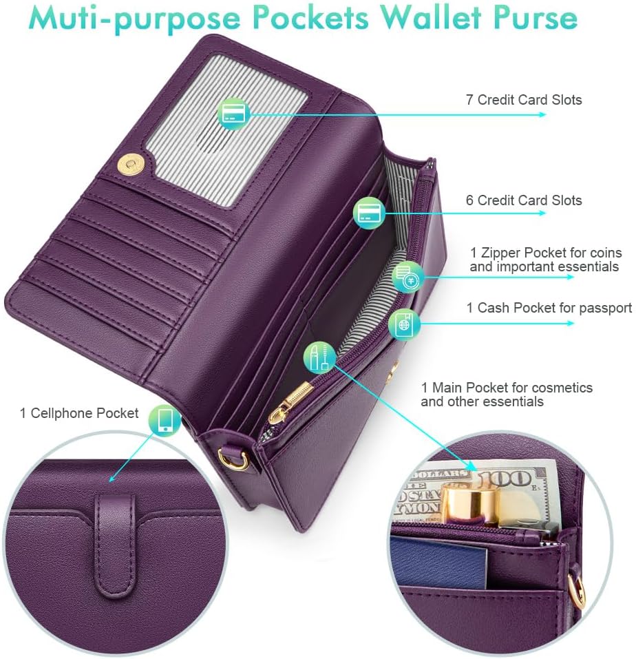 nuoku Women Small Crossbody Bag Cellphone Purse Wallet with RFID Card Slots 2 Straps - Image 3