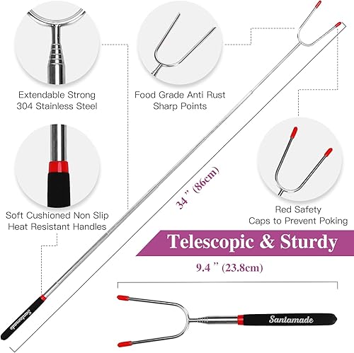 Miniatura 2 de Juego de 10 palitos para asar malvaviscos  Varillas telescópicas de gran angular para hogueras, palos para perros calientes para fogatas, parrillas