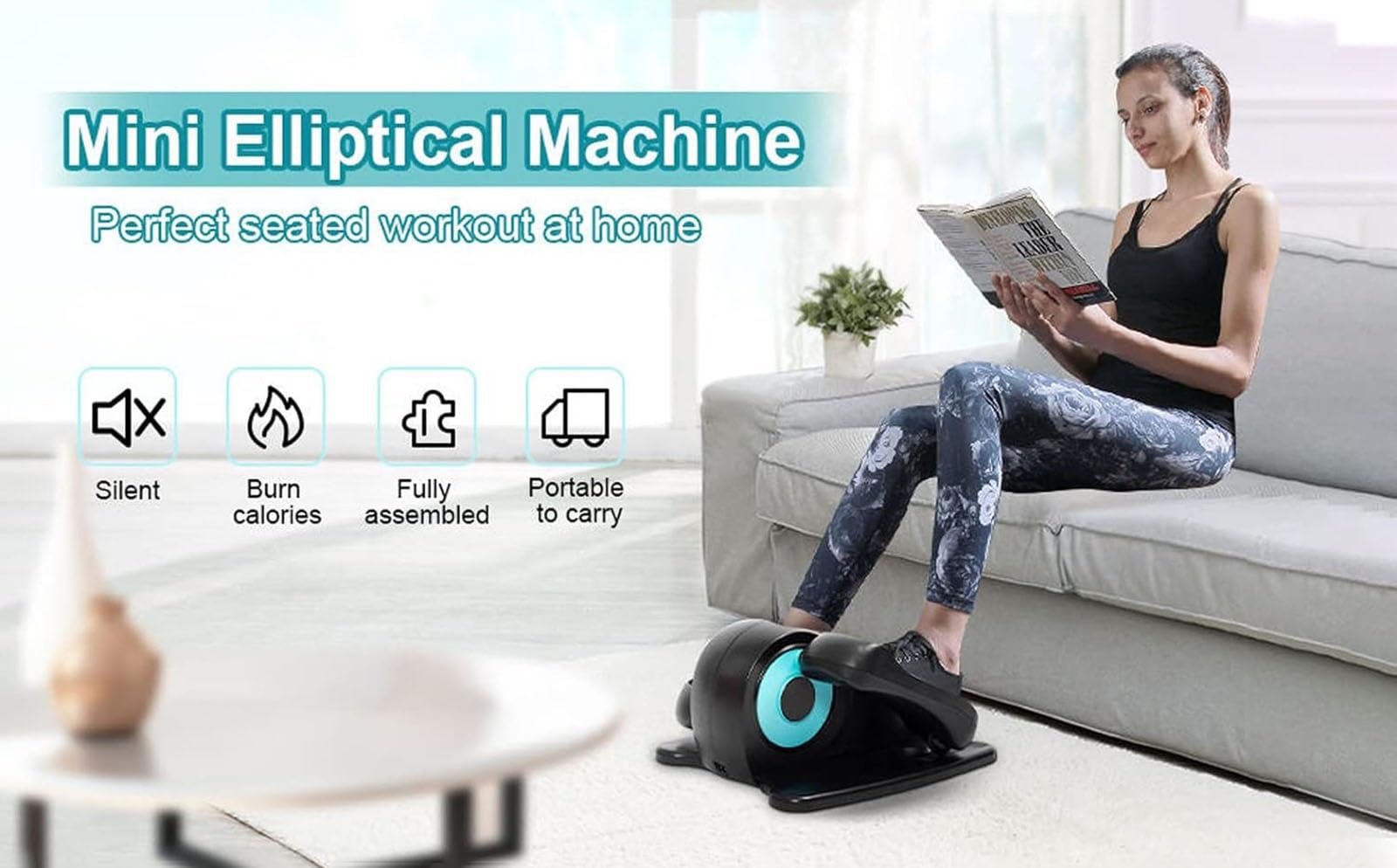 Trainer ellittico Elettrico sotto la scrivania, 5 Livelli di Resistenza Regolabili con Telecomando, attrezzo Ginnico a Pedali seduti, per la Palestra dell'home Office