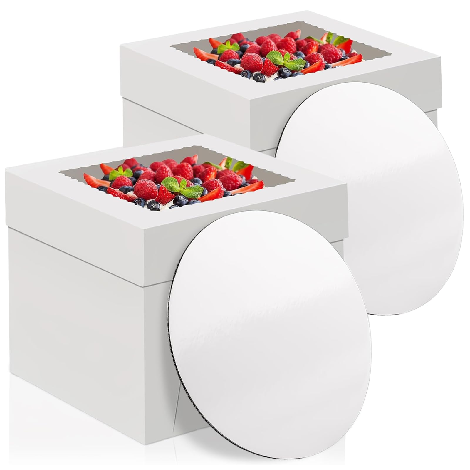 nuneoeuo 2Pcs Cake Boxes with Window Set - 8 Inch Cake Board and Box