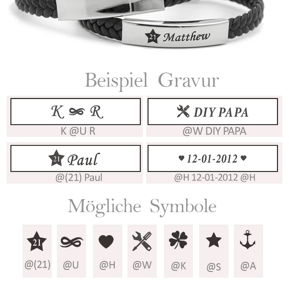 TMT Personalisiertes Leder Armband mit Gravur | braun schwarz| mit namen für Männer und Jungs Geschenk für Ihn | Jahrestag Valentinstag Geburtstag Glücksbringer