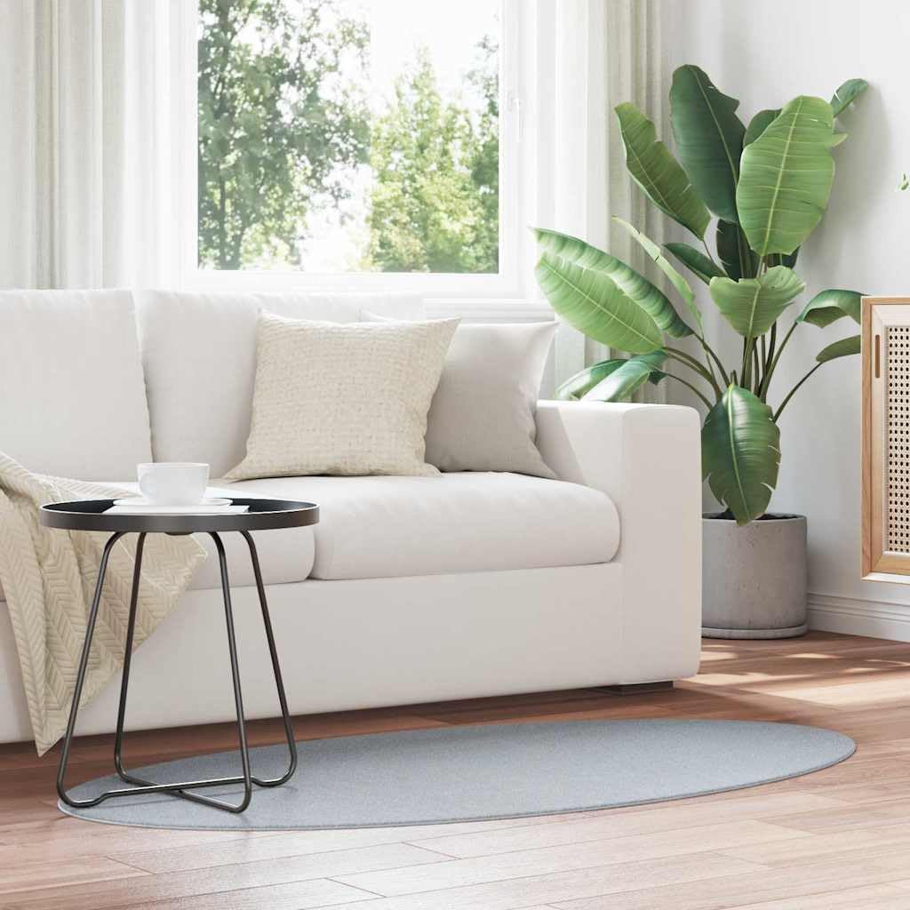 HUARTE Tapis ovale gris, 80 x 150 cm, 100 % polyester, lavable, antidérapant, pliable, pour salon, chambre à coucher, couloir