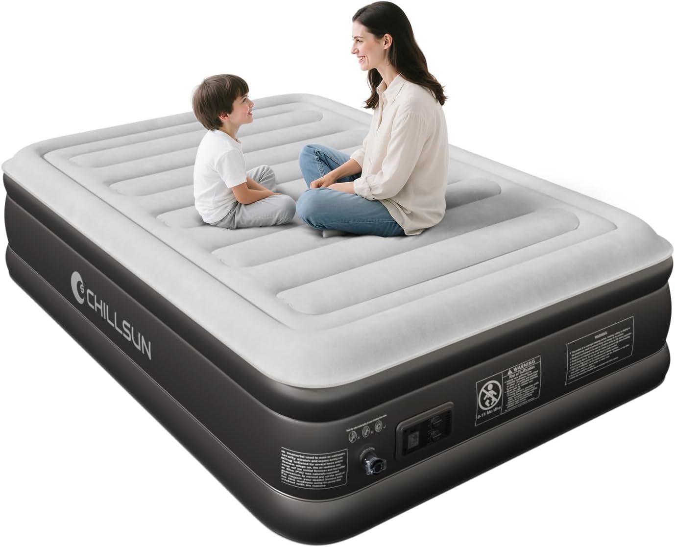 CHILLSUN Double Inflatable Mattress, Air Bed with Built-in Electric Pump, Fast 3-Min Self Inflation, Flocked Surface Airbed for Home, Double Blow Up Bed with Carry Bag, 191cm L x 137cm W x 46cm H