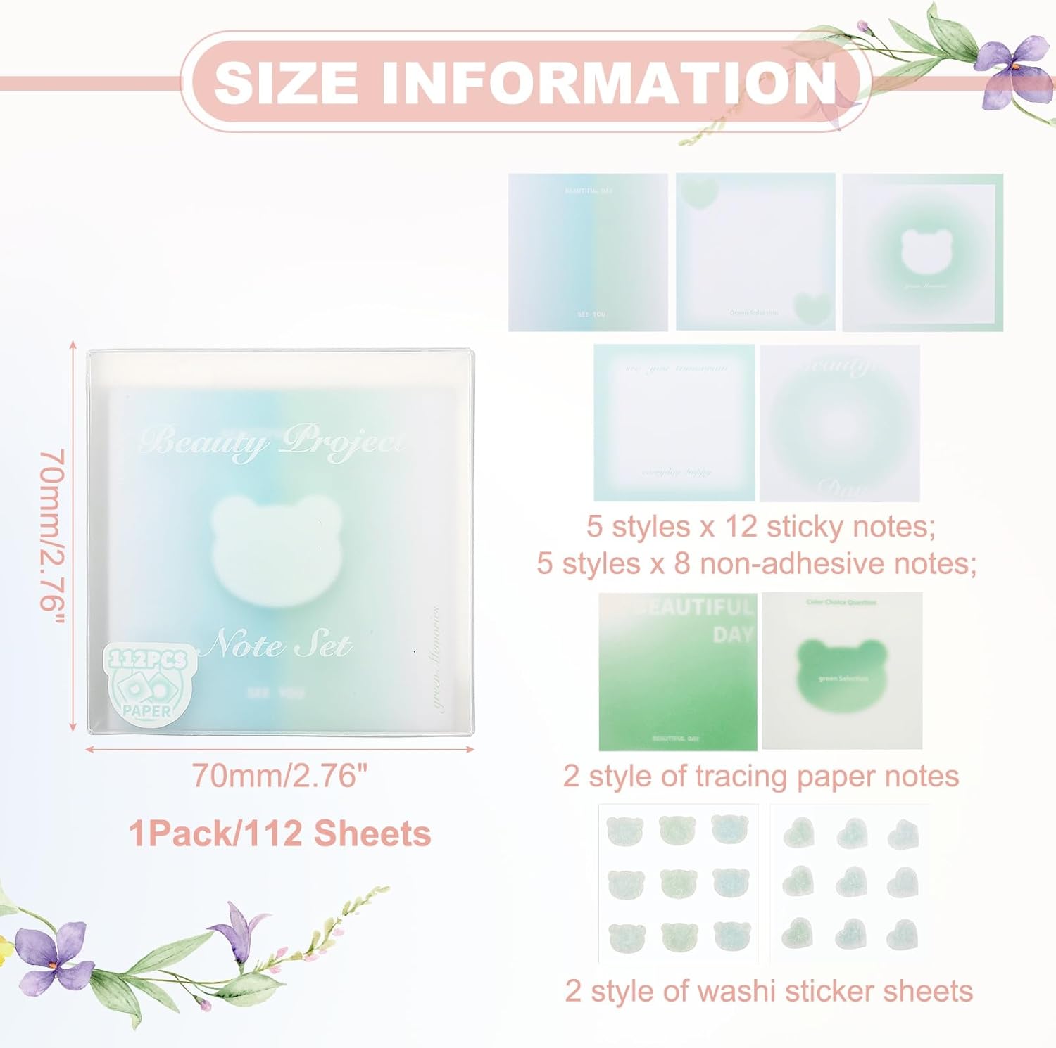 PATIKIL 112 Sheets Colorful Square Sticky Notes, 2.7x2.7 Self-Sticky Note Pads Adhesive Memo Pads Bulk for Home Office Desk Supplies Notebook Journal, Green - Image 2