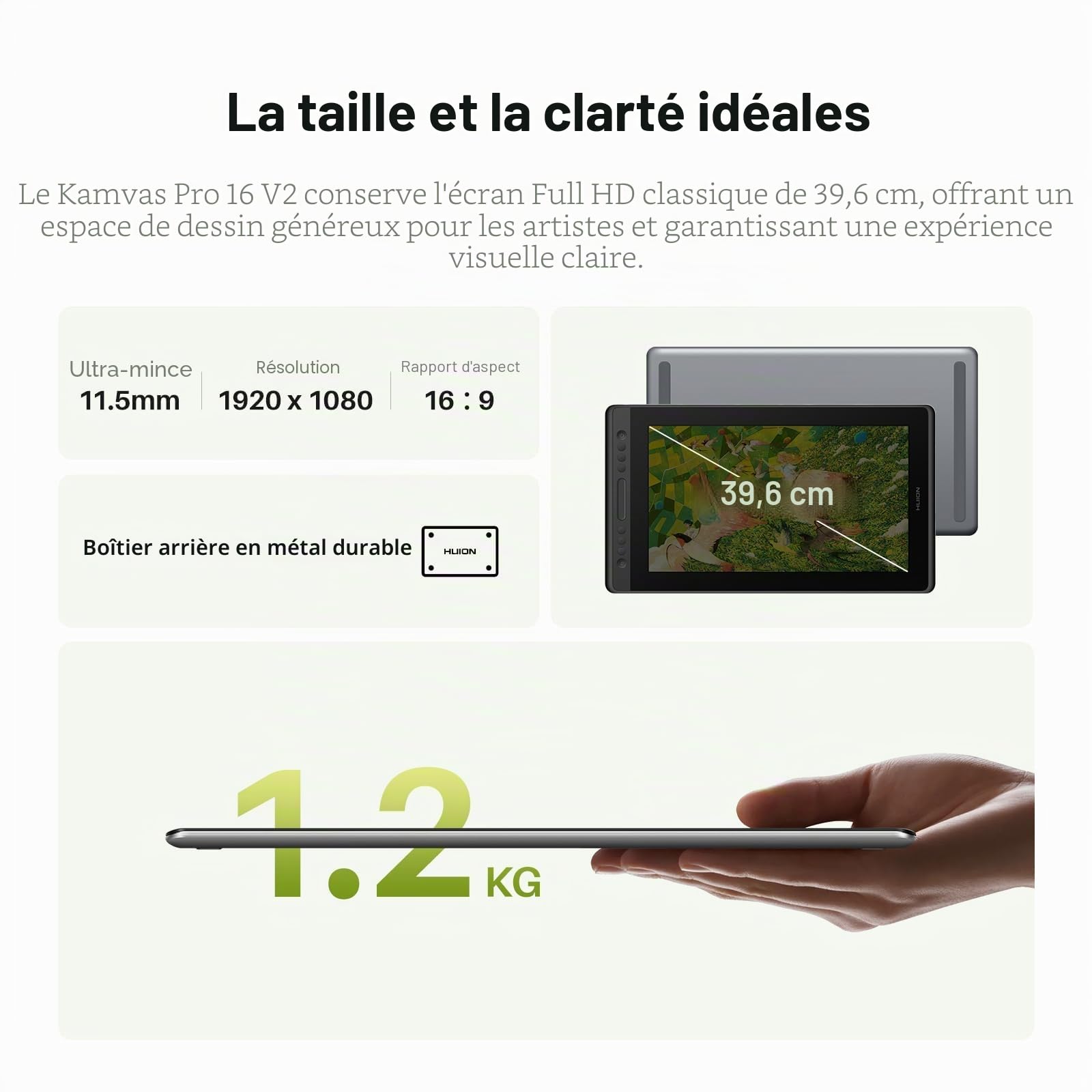 HUION Kamvas Pro 16 V2 Tablette Graphique avec Écran, 15,6 Pouces | 15,6 Pouces,384 Niveaux,PenTech 4.0,Ecran Entièrement Laminé,Stylet sans Pile,Bande Tactile,Compatible Windows Mac