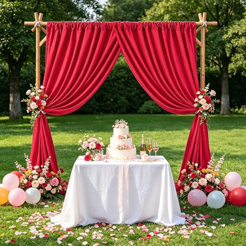 Image of Red Backdrop Curtains Photography Background Drapes 20ft x 8ft Polyester Fabric Panels for Birthday Anniversary Ceremony Decorations
