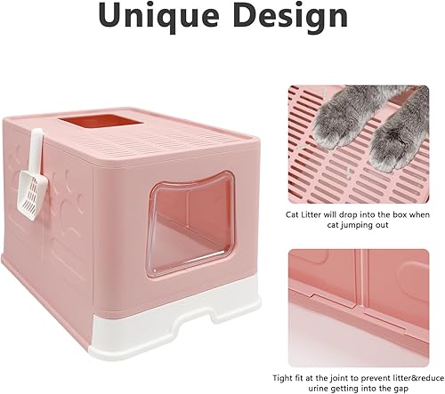 Miniatura 4 de Caja de arena plegable para gatos con tapa, orinal cerrado para gatos, inodoro para gatos antisalpicaduras, fácil de limpiar, incluye pala de arena