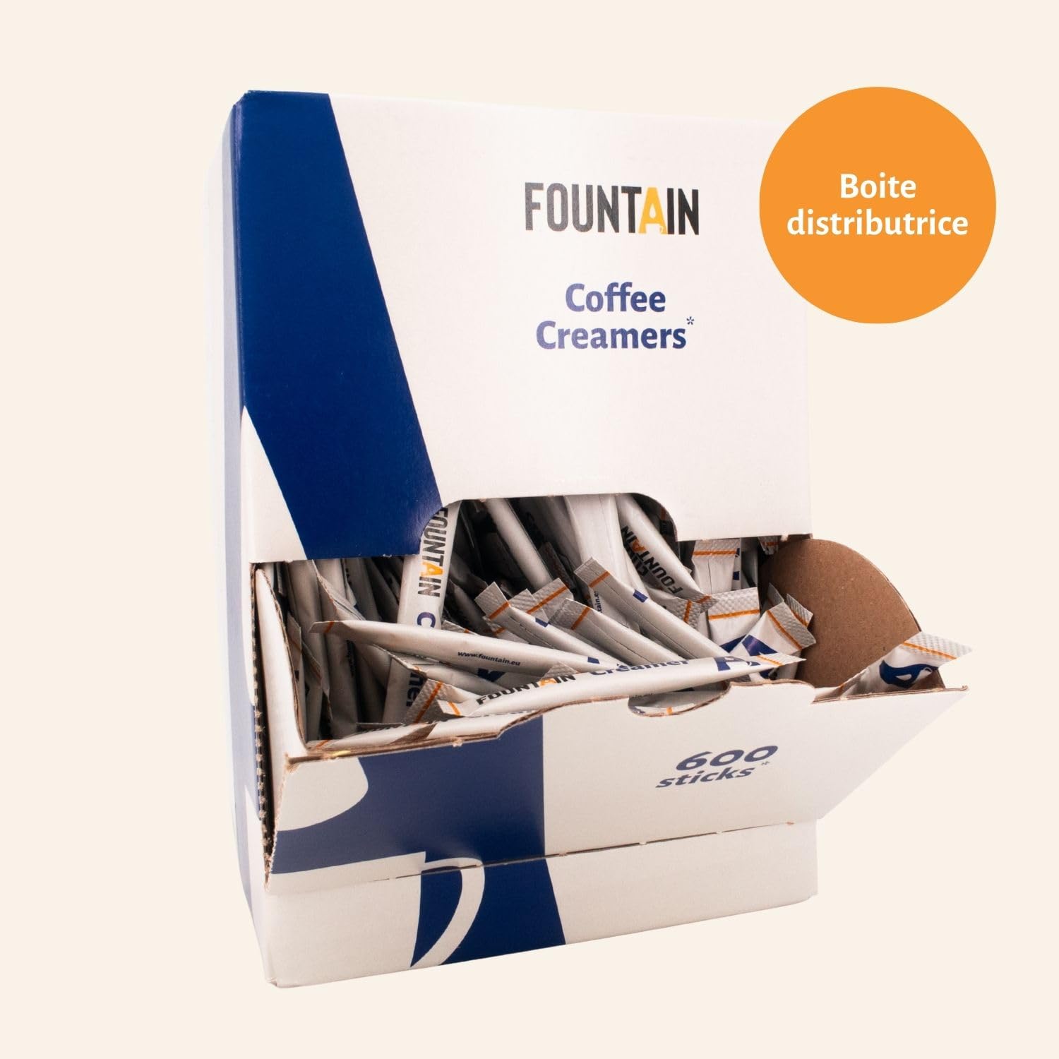 Fountain - Sachets de lait en poudre - En dosettes individuelles de 2,5 gr dans une boite distributrice - pour tasse de café ou de thé - 2,5 gr x 600 sachets