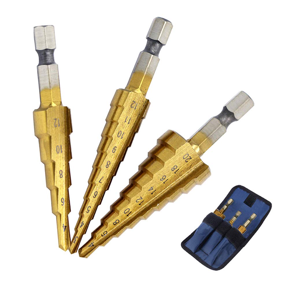 Delidge 3Pcs/set HSS Step Drill Bit Set Hex Shank Cone Drill Titanium Bit Cone Hole Cutter Metal Countersink Drill Bits 3-12, 4-12, 4-20mmm (B08J418N6C) Amazon Price History, Amazon Price Tracker