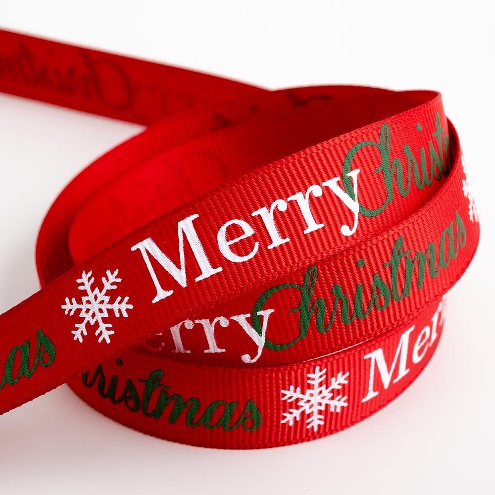 Italian Options Merry Christmas Red Red Merry Christmas Grosgrain Ribbon, Christmas Ribbon For Crafts, Gift Wrapping, Wreaths, Tree Decorations, Hair Bows, Red, 16 Mm X 5 Metre Roll