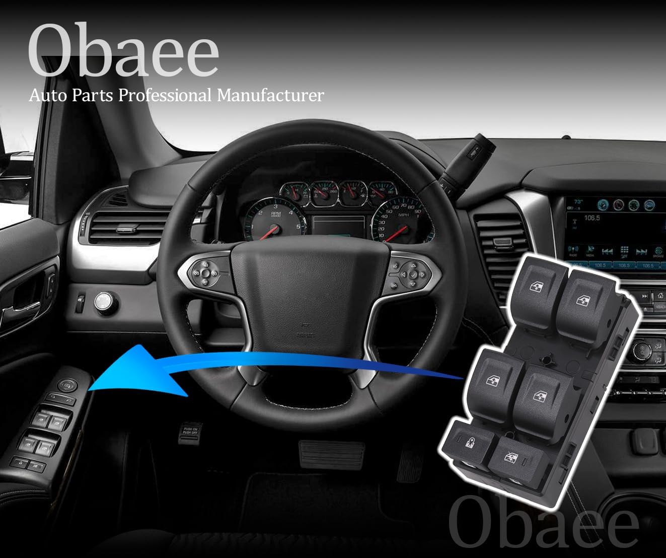 Obaee Master Power Window Switch Control Button Driver Side Compatible with 2015-2020 Chevrolet Tahoe/Suburban/GMC Yukon/Yukon XL, 2016-2018 Suburban 3500, Replacement OEM 23427094, 12 Pins