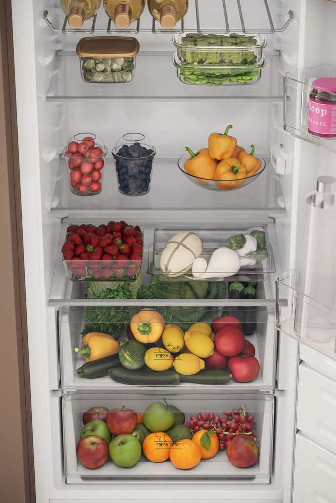 Hotpoint - HASD184011A1FR Réfrigérateur 1 Porte Encastrable 285L - Éclairage LED, Clayettes Verre - H 177 x L 54 x P 54,5 cm - Silencieux 30 dB - Classe Énergétique E