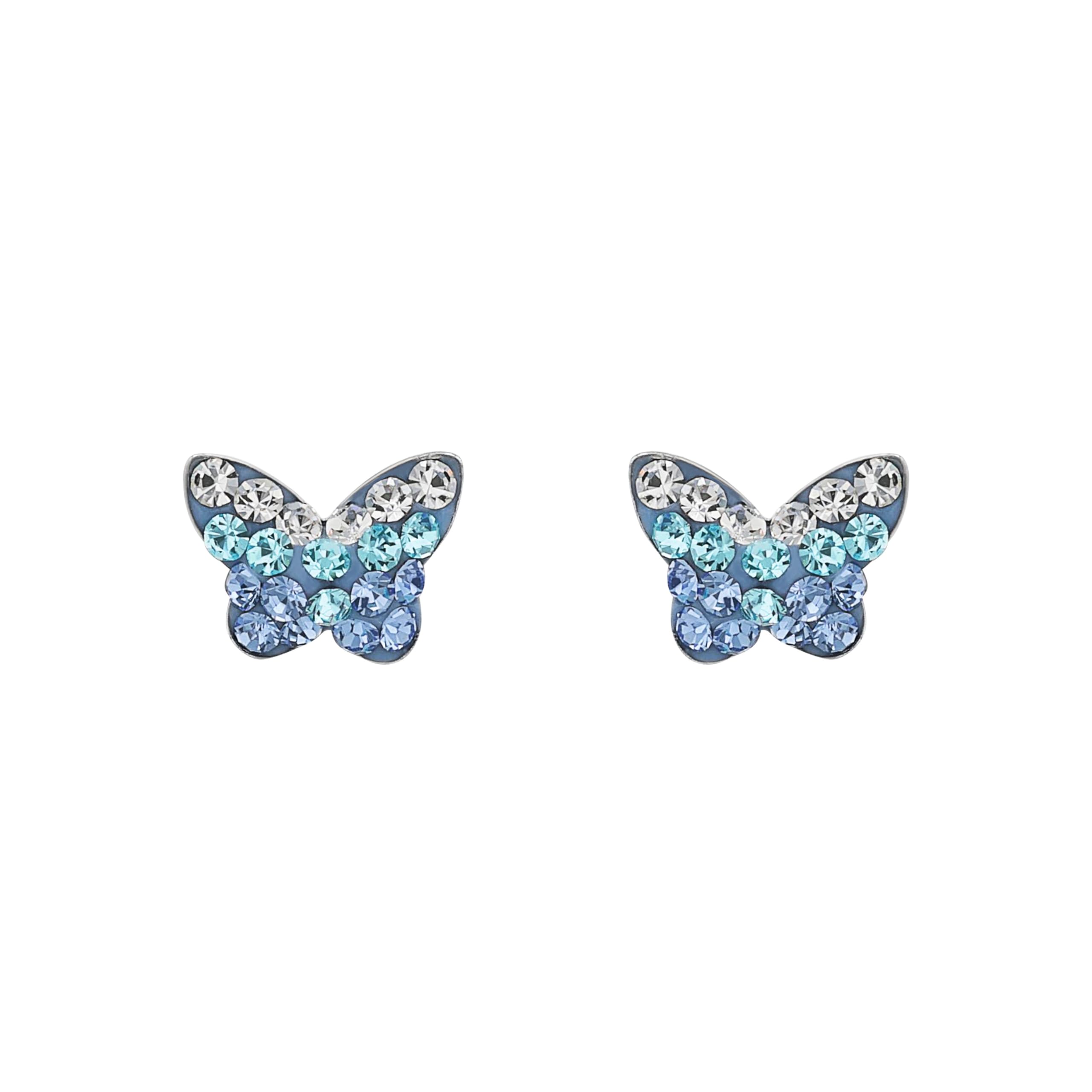 Amor Boucles d'oreilles à tige en argent sterling 925 pour filles, avec verre, papillon, livrées dans un coffret cadeau
