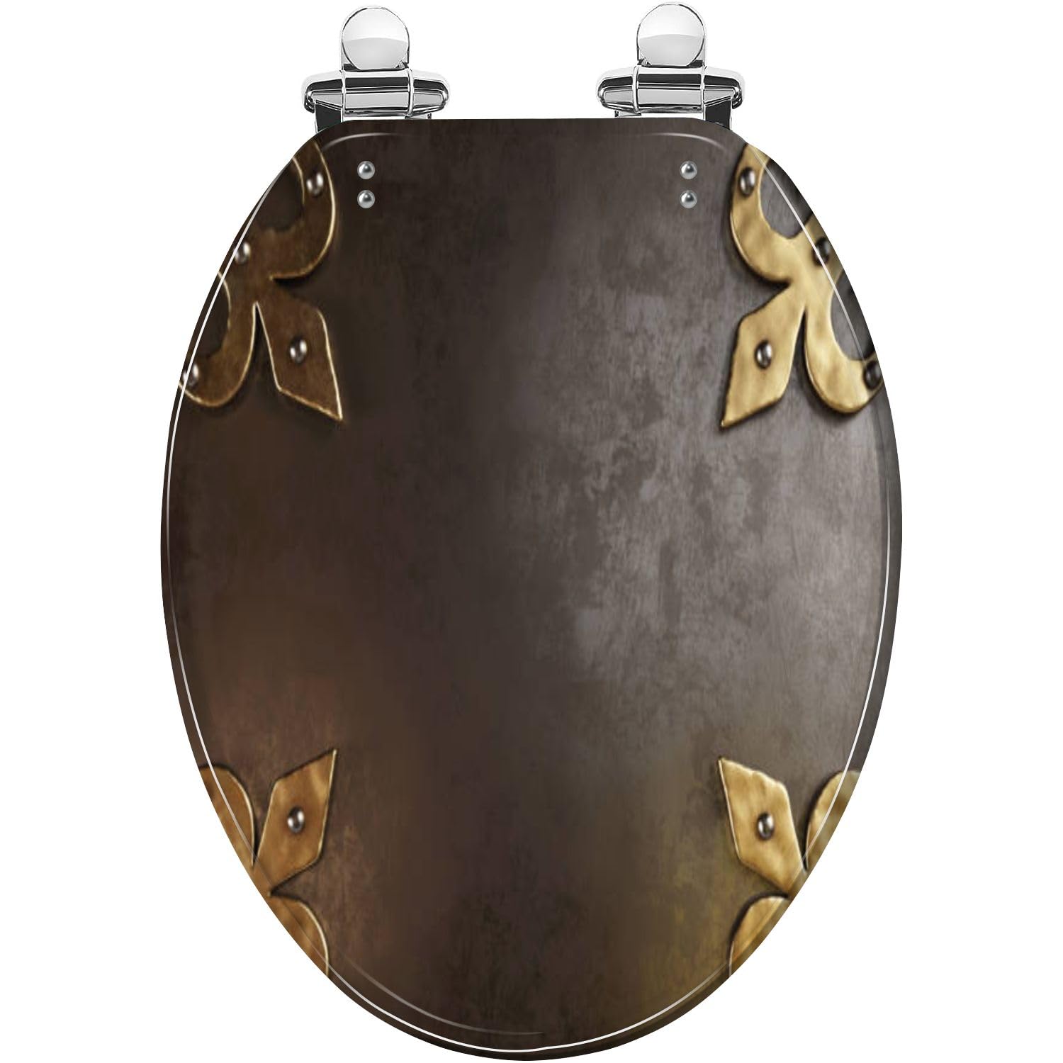 Elongated Toilet Seat Antique wrought iron sheet brass decorative corners 3d Resin Toilet Seat with Quietly Close Quick Release Hinges Decorative Toilet Seat with Cover Easy to Clean and Install