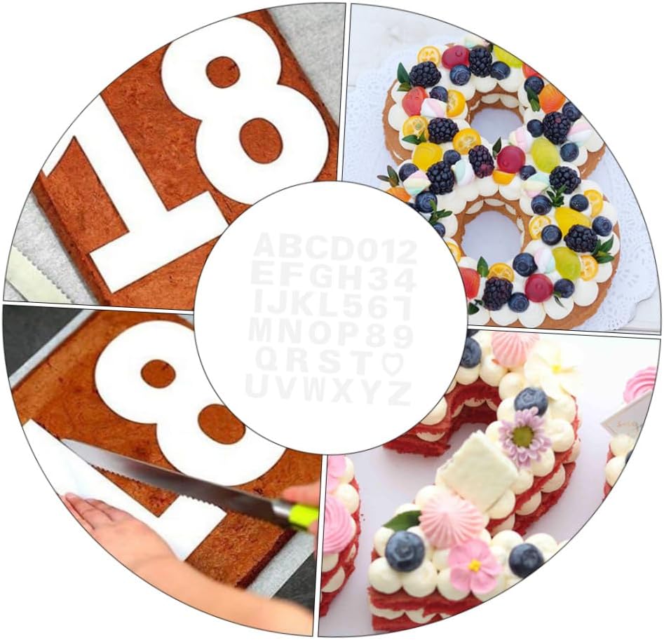 37PCS DIY Cake Stencil Templates Set Alphabet Number Baking Molds Reusable White Cake Decorating Supplies for Art Suitable for Birthdays and Celebrations