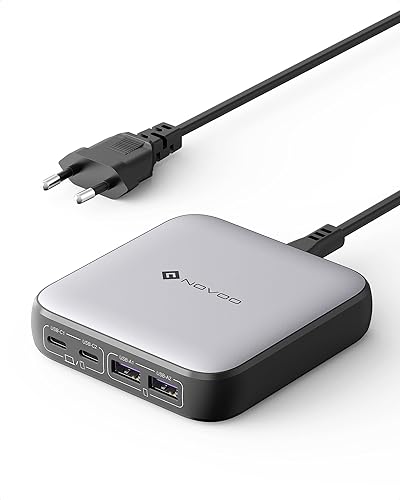 NOVOO 65W 4 Ports Chargeur USB C Rapide Compatible avec MacBook Pro Air iPad iPhone 15 Plus Pro Max 14 13 12 Galaxy S24 Ultra Plus avev 1.5M Câble Alimentation - 65W