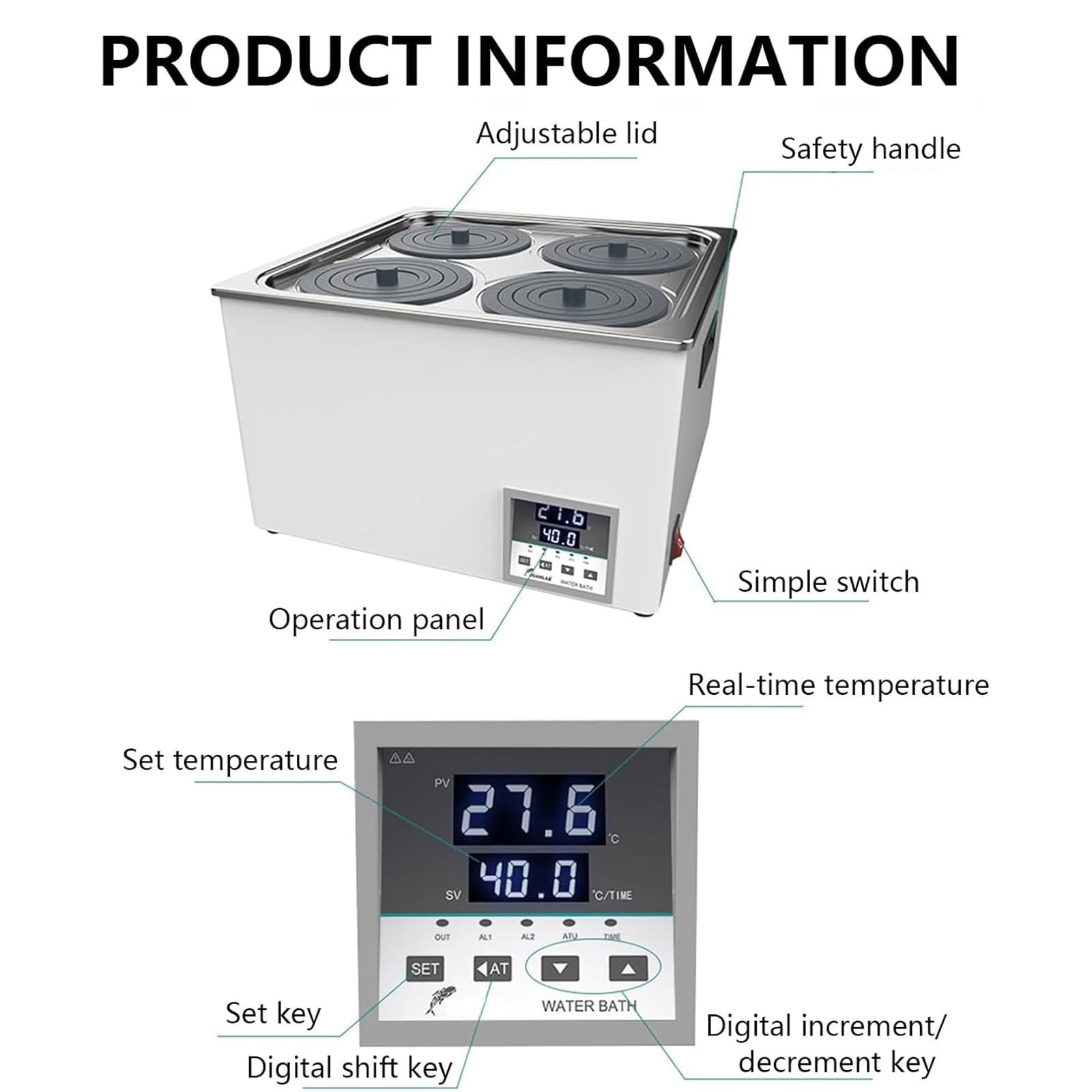 Baño de agua termostático digital, pantalla eléctrica con protección contra quemaduras en seco, temporizador y control de temperatura, calefacción de 360° para experimentos de laboratorio