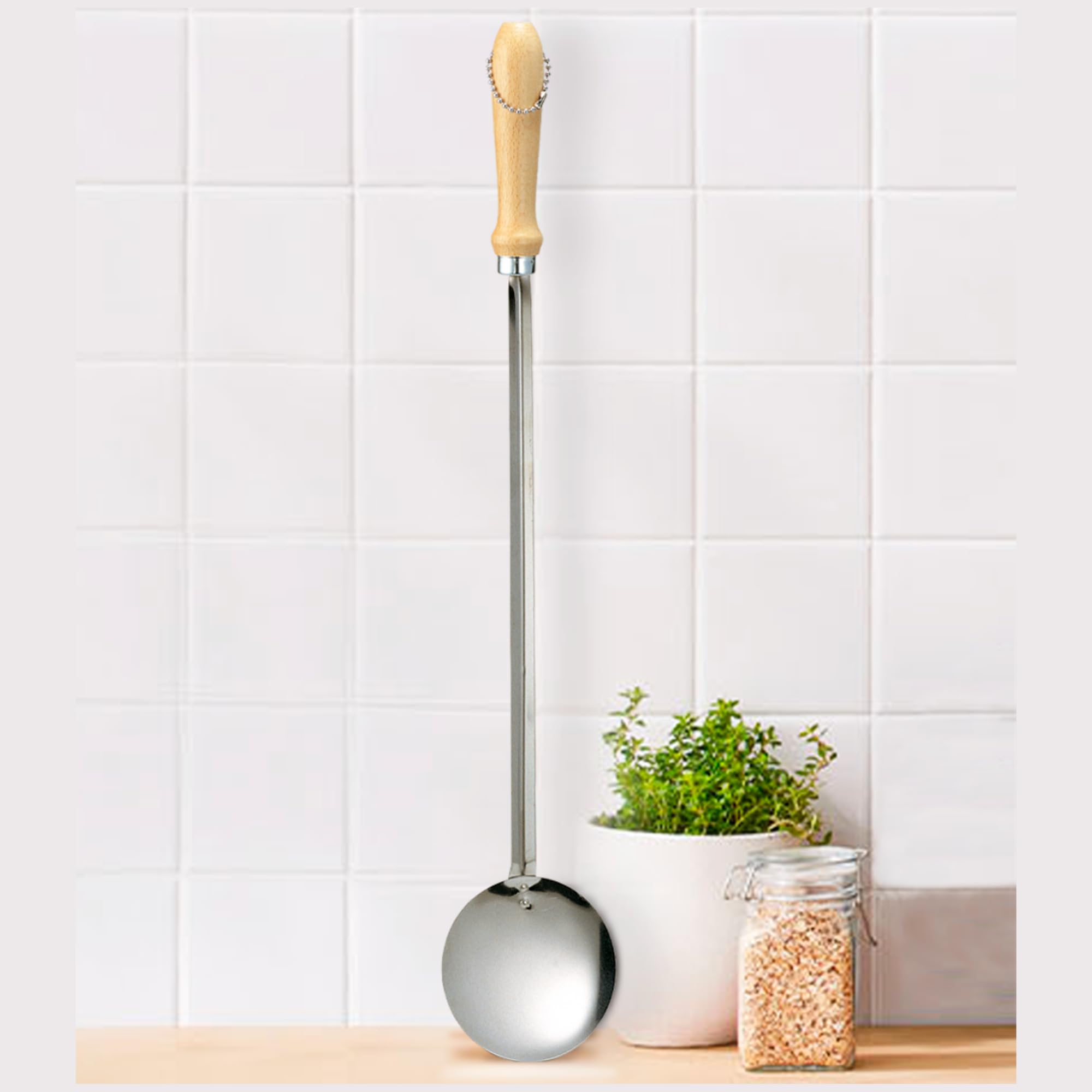 Cuillère à paella avec manche en bois (66 cm de long), 70565