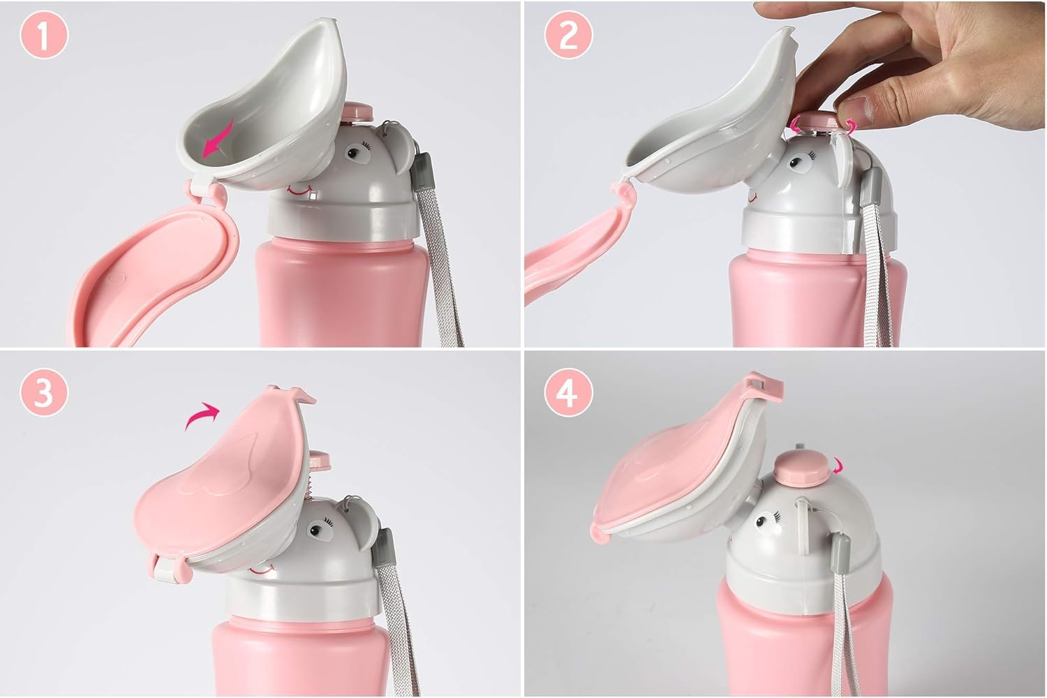 JHBK Kids Portable Elephant Urinal Bottle – Pink Leakproof Travel Pee Bottle for Boys & Girls | Cute Elephant Design Emergency Potty Bottle | Outdoor Car School Travel Pee Solution | Reusable Hygienic Kids Potty Bottle 3