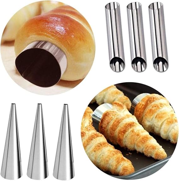 Cannoli Tubes Cream Corner Molds, Stainless Steel Cream Roll Spiral Croissant Cone Molds, Cake Tool Kit With Ice Spout and Cleaning Brush (24 PCS)