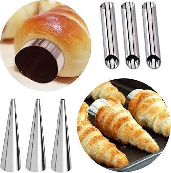Cannoli Tubes Cream Corner Molds, Stainless Steel Cream Roll Spiral Croissant Cone Molds, Cake Tool Kit With Ice Spout and Cleaning Brush (24 PCS)