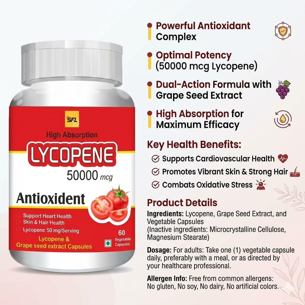 SFL 50 mg Lycopene Antioxidant, High Absorption, Support Heart Health, Skin & Hair Health, 60 Vegetable Capsules 3