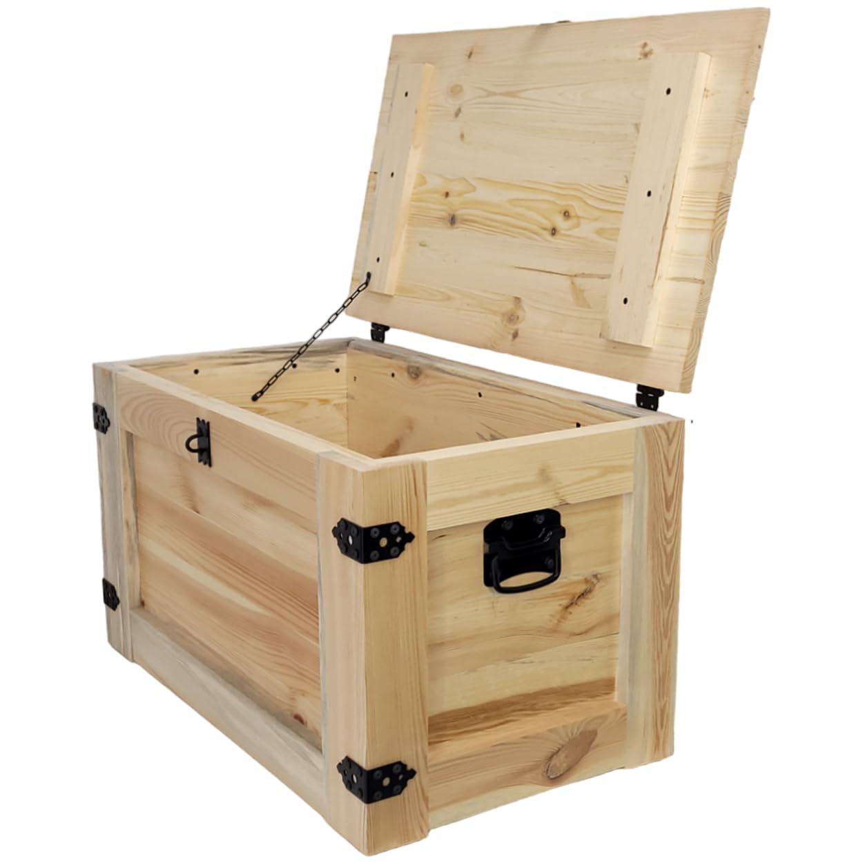 weeco Holzkiste mit Rädern 80x45x45cm, Hölzerne Truhe unbemalt rohes Holz Malen Sie die Kisten in einer beliebigen Farbe, Beistelltisch im Vintage-Shabby-Chic-Stil, aufklappbare Platte und Stauraum