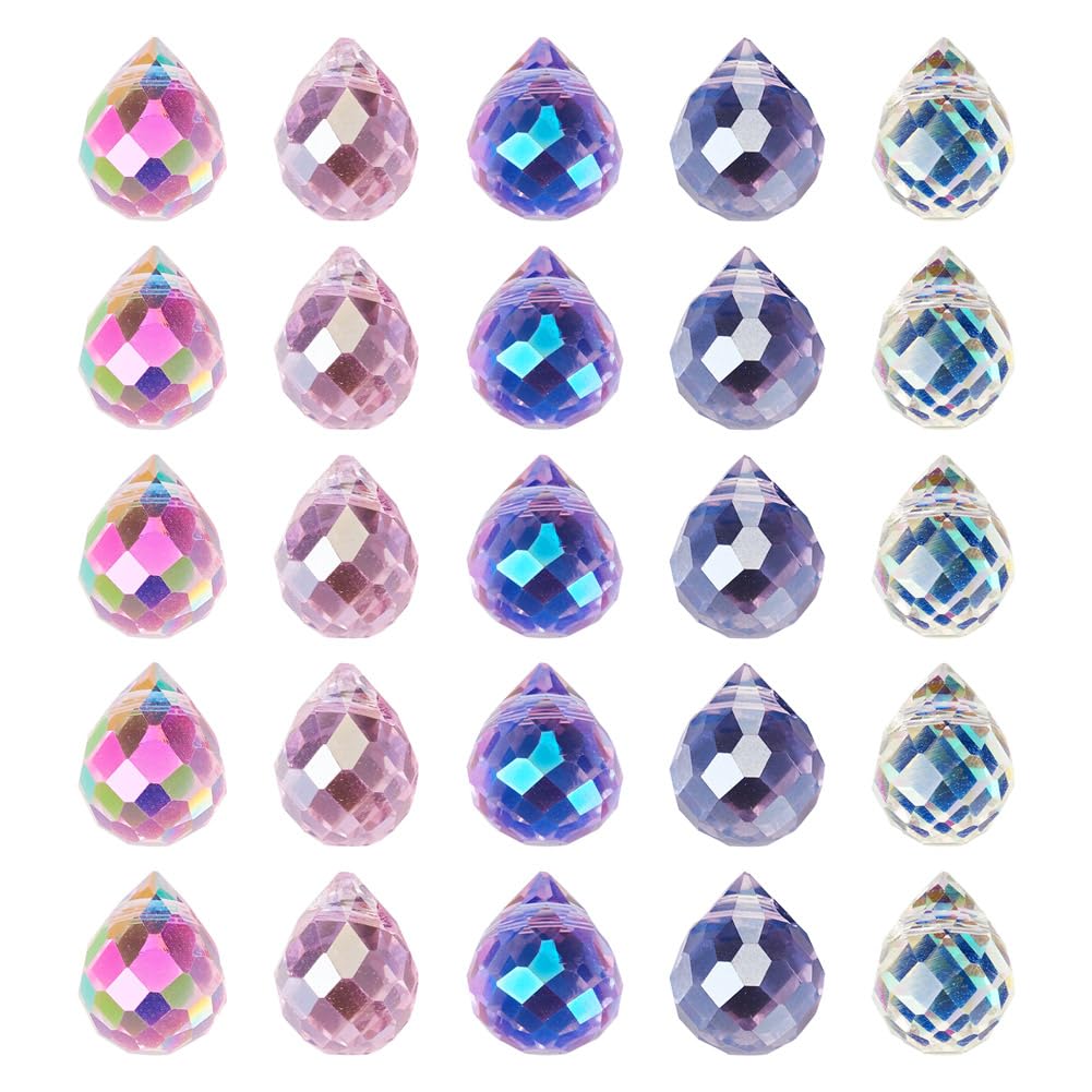 Cheriswelry 50Pcs Faceted Teardrop Glass Beads Electroplated Glass Beads Mixed Color Top Drilled Bead for Jewelry Making DIY Crafts - Image 2