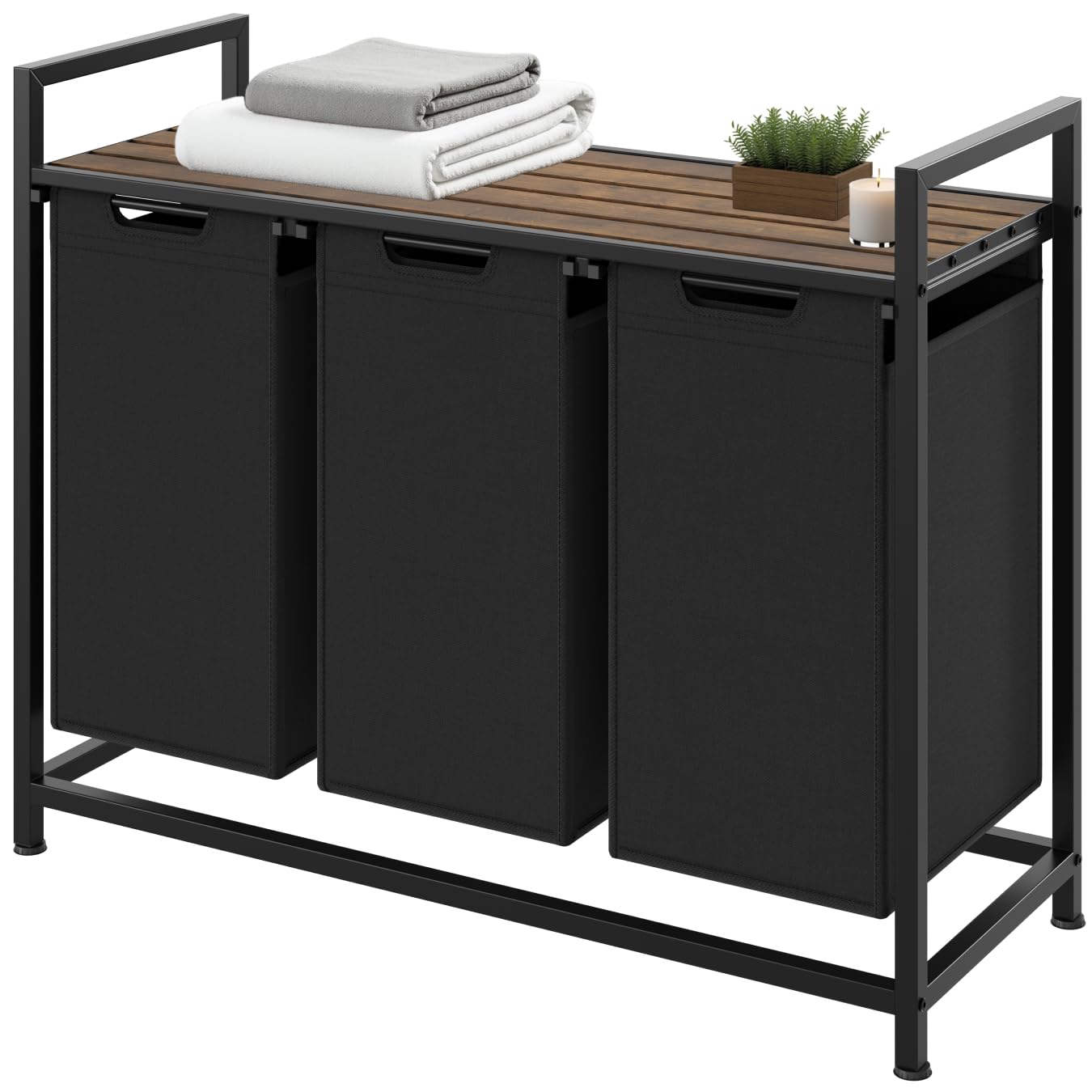 tectake® Wäschekorb mit Deckel, Wäschekorb 3 Fächer, Wäschesortierer Wäscheschrank für Schmutzwäsche, Wäschesammler mit Deckel, Wäschebox, Wäschesack, Laundry Basket - 34 x 93,5 x 72 cm