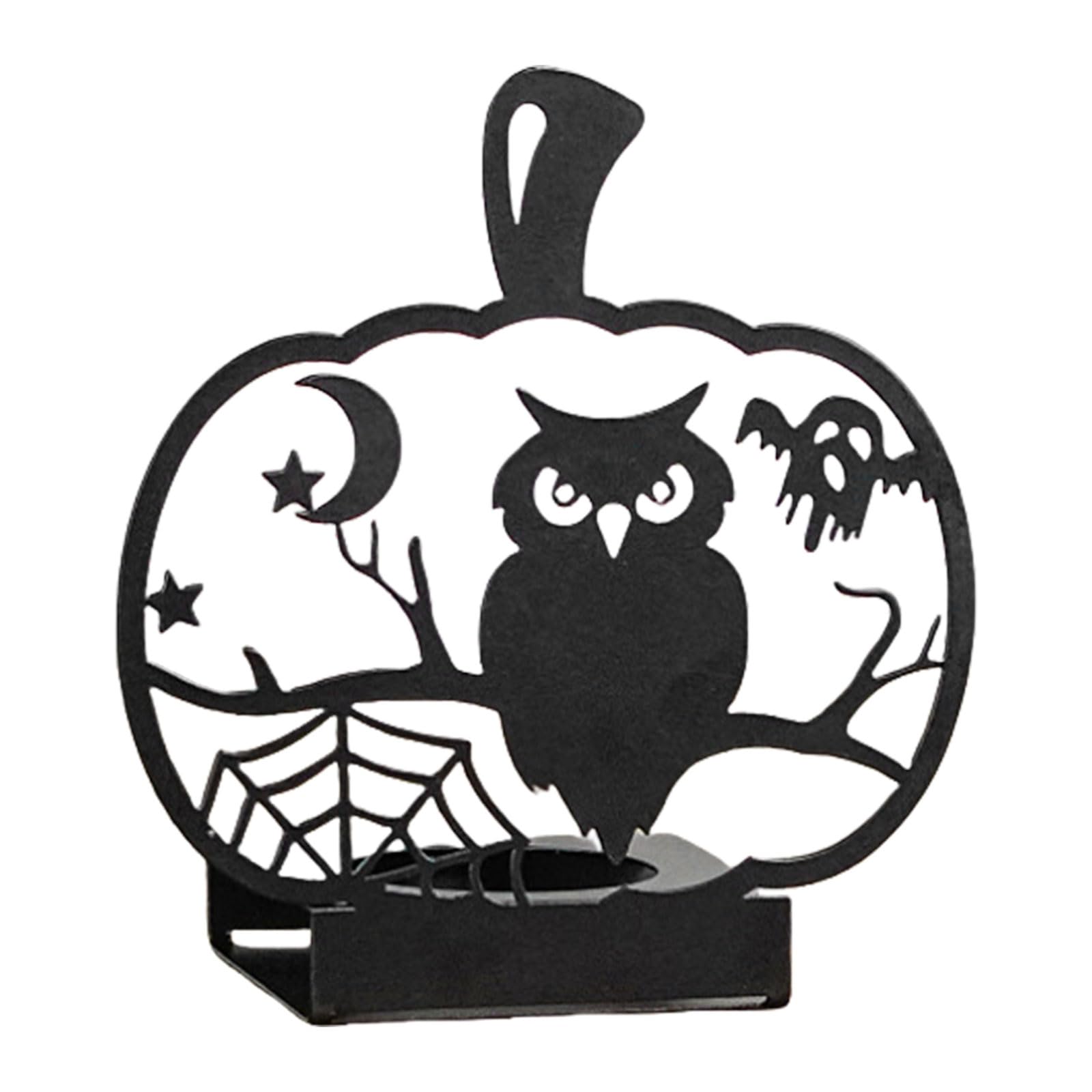 Msioytog A Horror Hollowed Ghostly Bat Cats Iron Holders For Halloween Metal Tealight Stand Candlestick Table Decors Centerpieces Candlestick