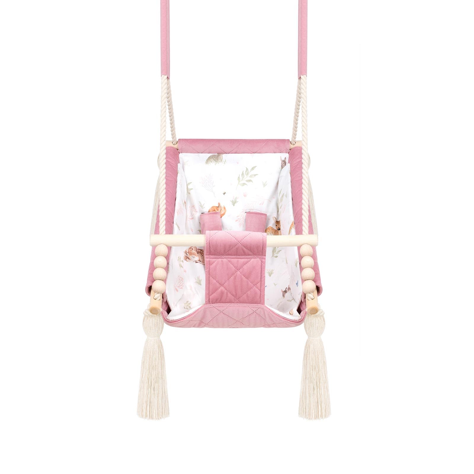 Altalena Bambino Rosa Velluto, Amaca Interna 2m+, Personalizzabile con Nome Ricamato, Made in Europa, Sedile sospeso sicuro 25kg