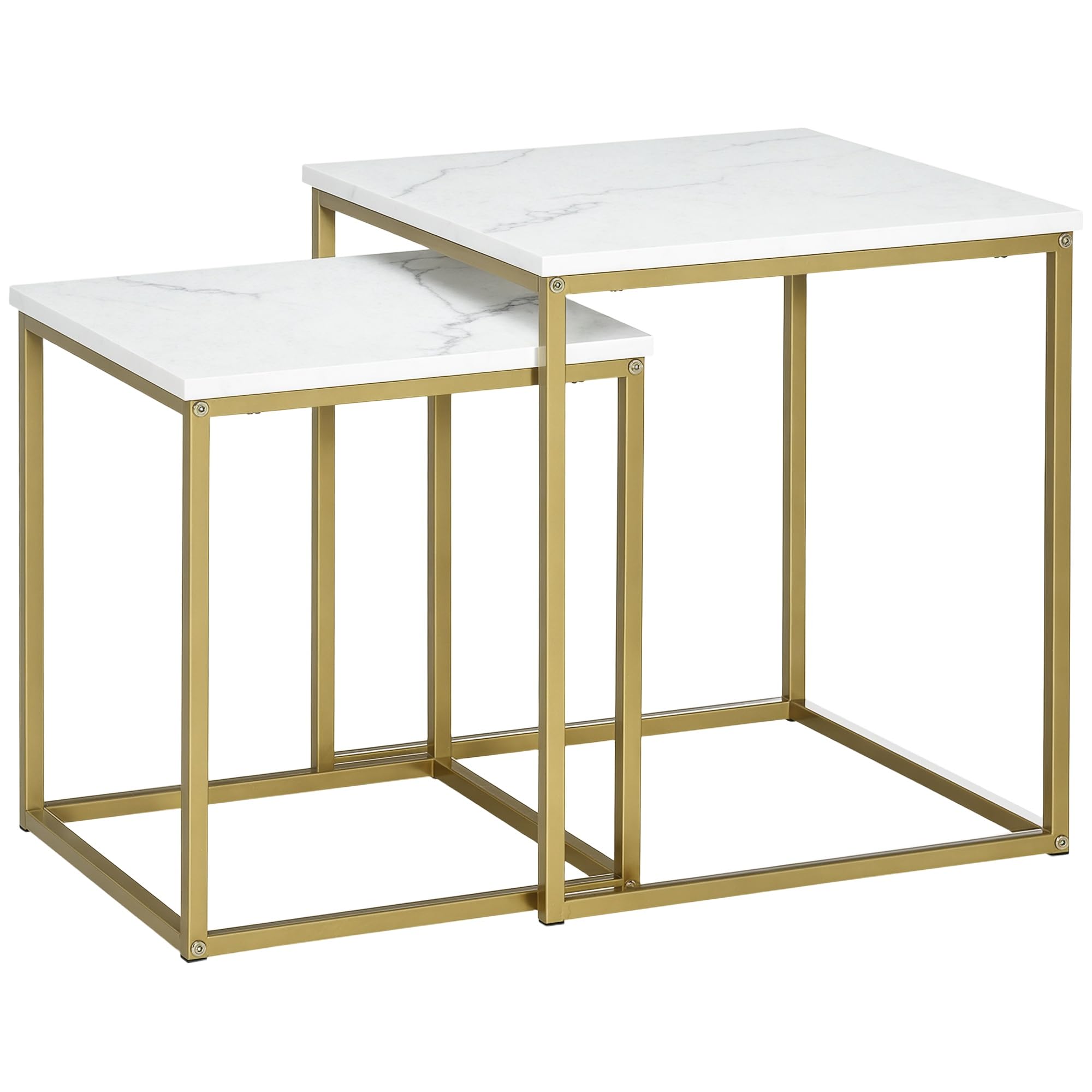 HOMCOM Tavolino da Salotto Set 2 Pezzi Impilabile Bianco e Oro