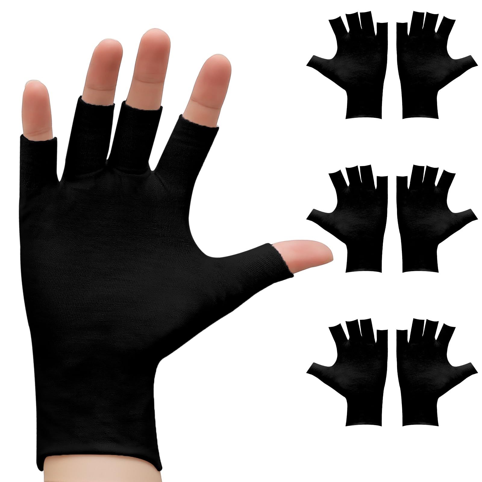 3 Pairs Fingerless Cotton Gloves, Moisturizing, Cut 5 Fingertips