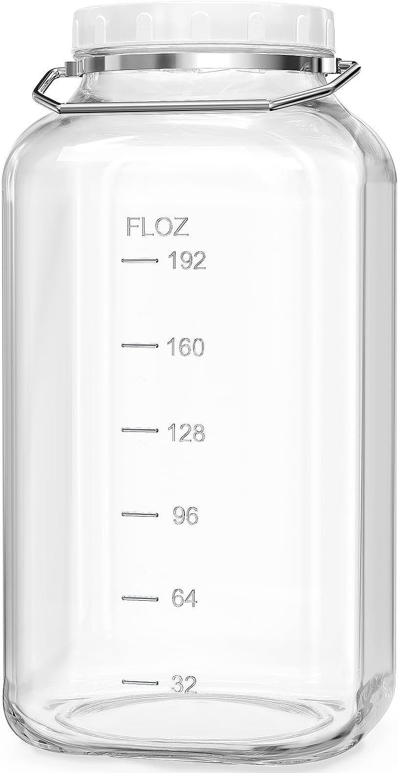 2 Gallon Large Glass Jar with Lid, Wide Mouth Storage Jars with Stainless Handle, Extra Big Glass Container with 2 Scale Mark for Storing Food, Kitchen Organization, 7400 ML/250 OZ