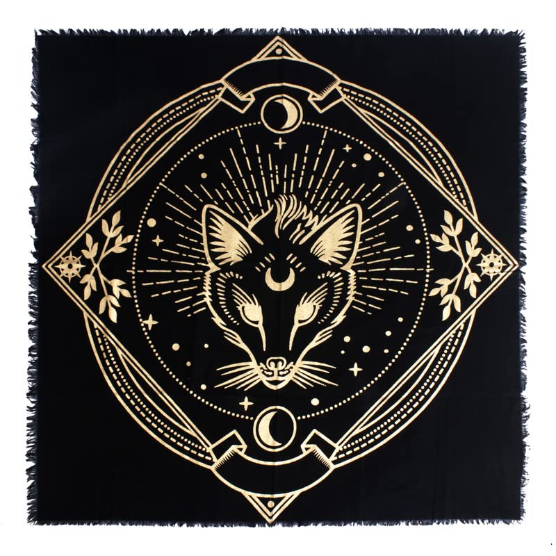 OCTAZI Altar Table Cloth Tarot Cards Bandana Tablecloth Wiccan Altar Tools Napkins Witchcraft Supplies Square Witch Pagan Spiritual Celestial Deck Witchy Spell Cotton Sacred Alter Cloth With Fringes