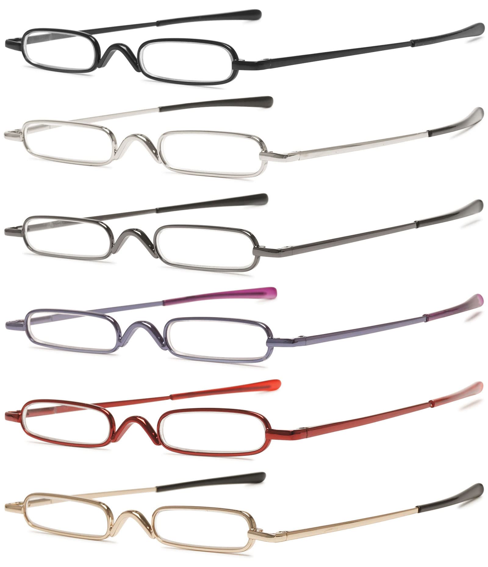 VEVESMUNDO® Okulary do czytania dla kobiet i mężczyzn, zawias sprężynowy, metalowe, małe, lekkie, pomoc w czytaniu, pomoc w widzeniu, przezroczyste okulary z etui, Zestaw 6 par okularów do czytania,