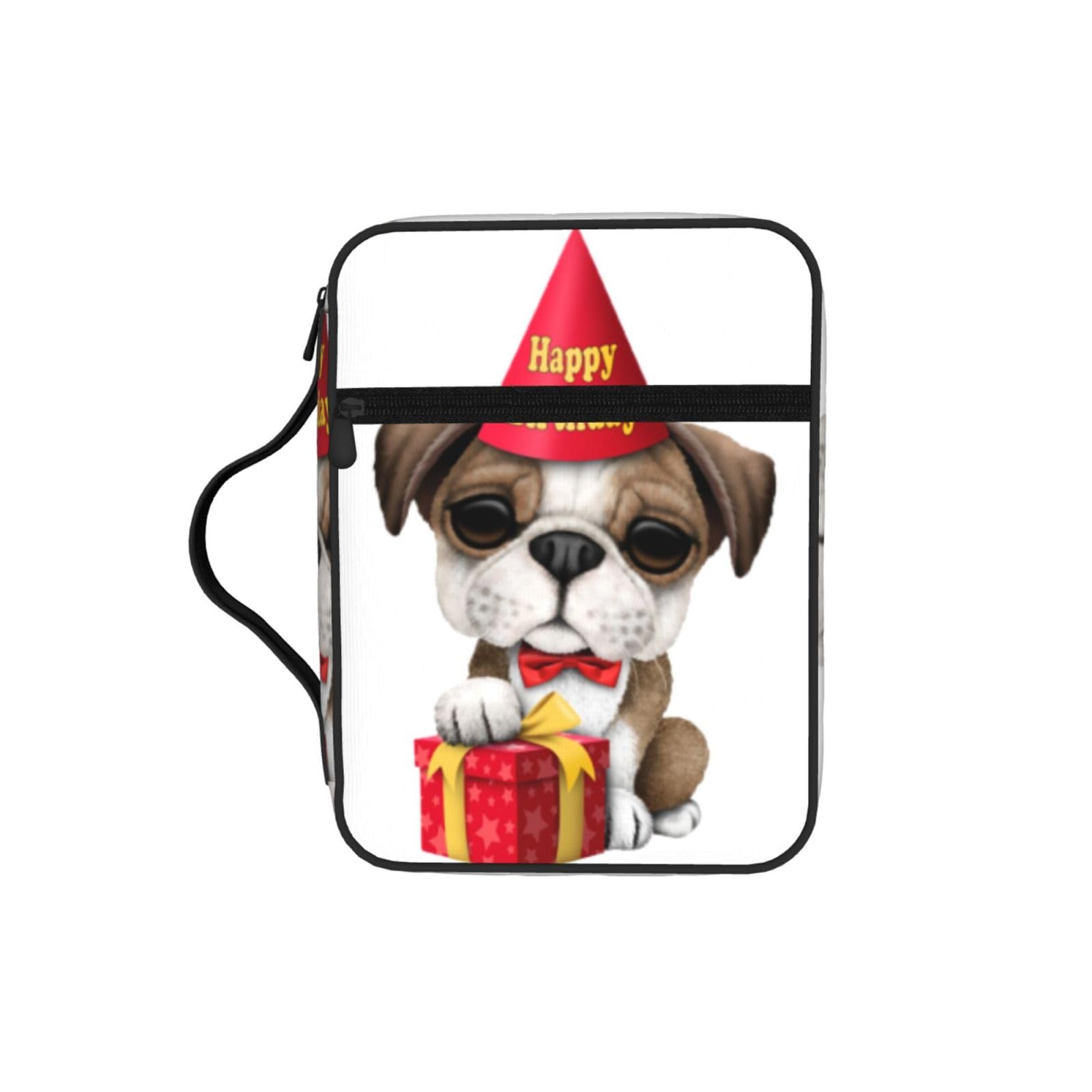 Cute Happy Birthday Pug Puppy Bible Cover Case Waterproof Bible Bag With Handle Organizer Storage Book Cover For Bible Study