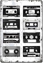 SUPERDANT 90s Retro Music Tape Metal Signs Cassette Tapes Tin Sign Black and White Vintage Tin Signs Wall Art Retro Decor for Living Room Bedroom Music Room Bar Club Man Cave 30x20cm