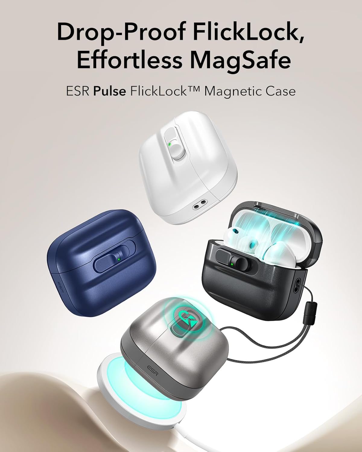ESR for AirPods Pro 3 Case (2025), Compatible with AirPods Pro 3 (USB-C Cable), MagSafe Ready, Magnetic Lid Lock, Full Drop Protection Cover with Lanyard, Titanium