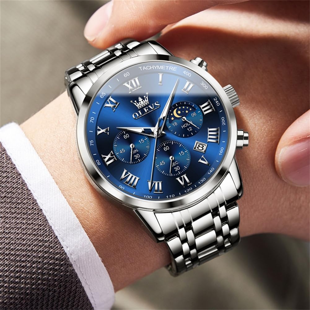 OLEVS Watches for Men Luxury Analog Quartz Big Face Stainless Steel Multifunctional Waterproof Date Two Tone Fashion Dress Wrist Watches for Man