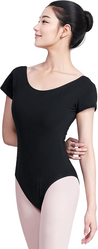 Short Sleeve Ballet Leotards for Women Adult, Gymnastics Bodysuits Dance Skirted Leotard