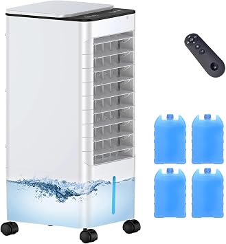 Windowless Portable Air Conditioners with Remote, Ventless Ac Unit Ductless Air Cooler,Hoseless Quiet Evaporative Oscillating Swamp Cooler,12H Timer & 4 Ice Box for Room Indoor Outdoor Office Bedroom