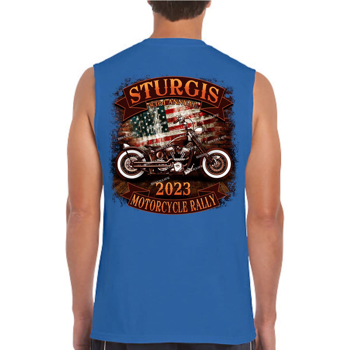 2023 Sturgis Motorcycle Rally Rockin' Bike USA Muscle Shirt Royal Blue/L