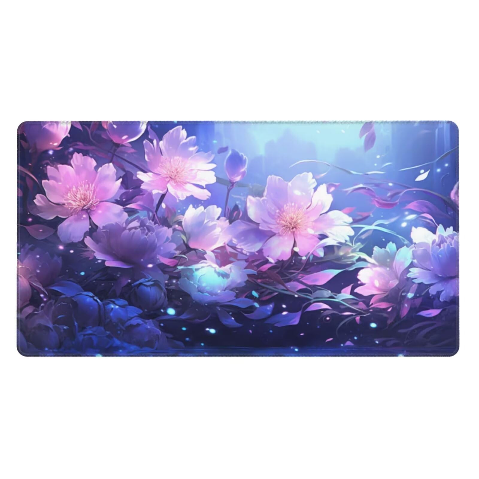 Alfombrilla de Ratón Gaming Grande XXL 1400x600x4mm con Bordes Cosidos, Tela de Micro Tejido, Base de Goma Antideslizante y Mouse Pad, para Teclado Jugadores Escritorio, PC, Oficina Flor Morada Y6526