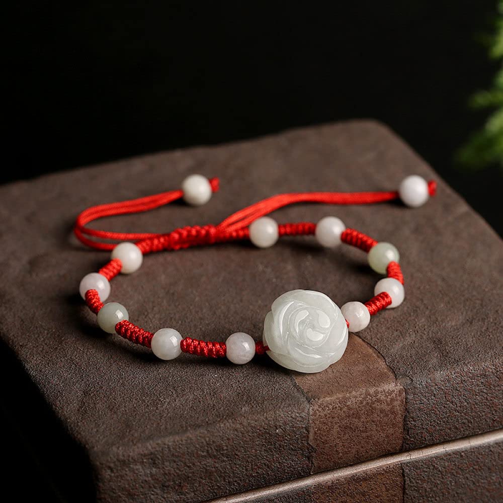 Bracciale in Corda Intrecciata, Braccialetti Fatti a Mano, Braccialetto Intrecciato con Corda Rossa con Naturale Smeraldo Rosa Giada gemella Bracciale Amici Amicizia Fascino Regolabile Regalo per Le